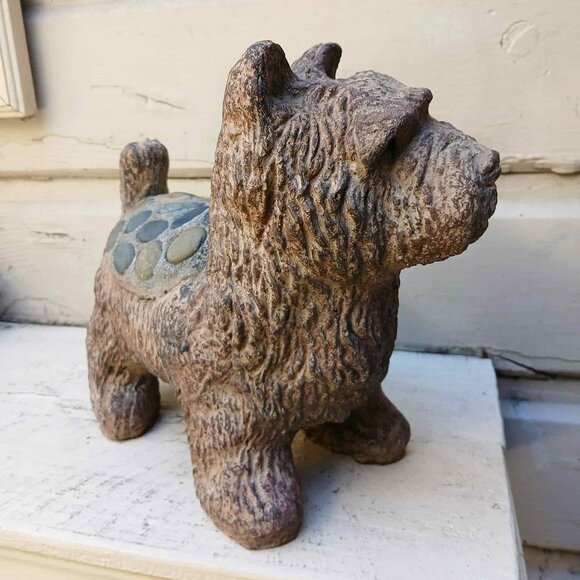 Vintage Scotty Terrier Solid Concrete Cement Stone w/Inlaid Stone Saddle - Picture 6 of 14